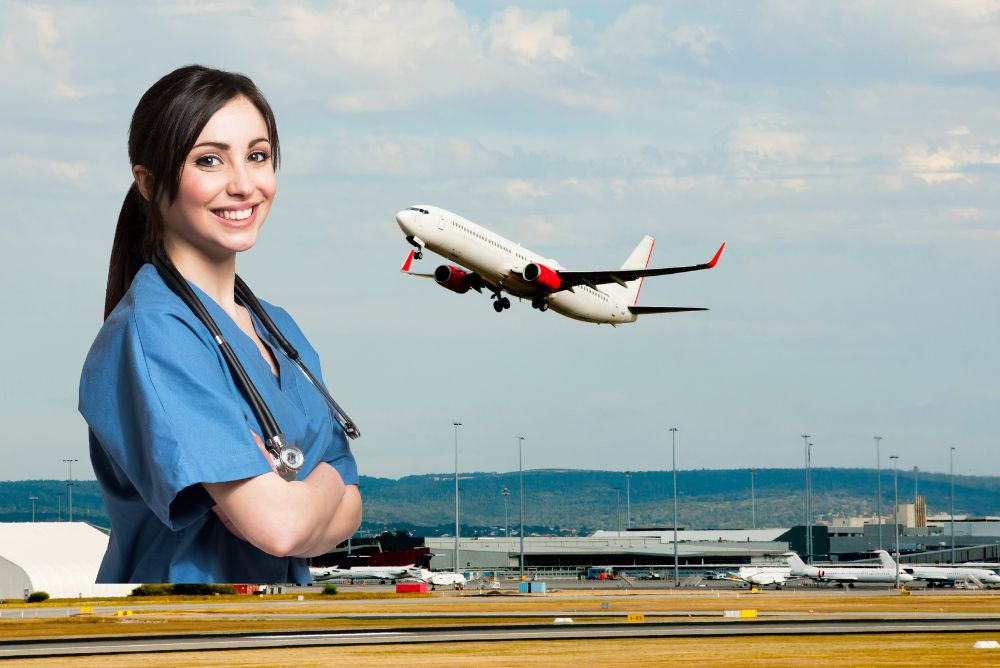 travel nurse with aeroplane